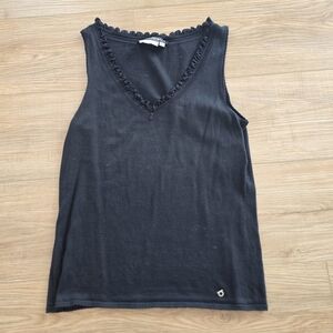 Salvatore Ferragamo Black Tank Top with Ruffle Trim